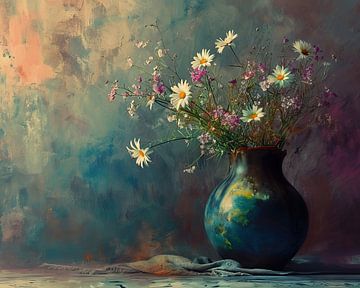 Vase with daisies | Flower Still Life by Blikvanger Schilderijen