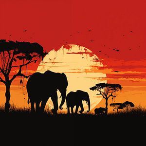 Elefanten-Silhouette Sonnenuntergang Minimalismus
