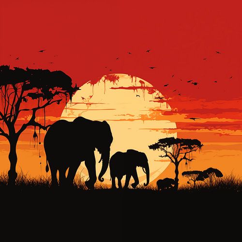 Olifant silhouette zonsondergang minimalisme
