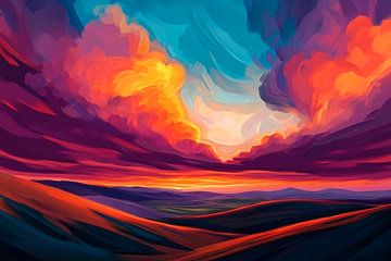 Colourful sunset over the hills by Poster Art Shop