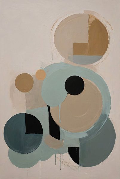 Geometric Abstraction in Beige and Blue by Art & Soul Creations