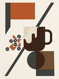Abstract geometric coffee illustration with mug and beans by Clay Artista