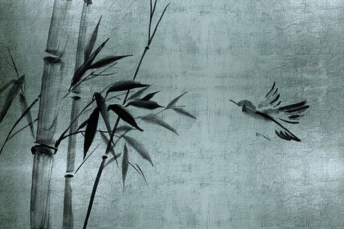 Asian minimalist wall art in blue green - Wabi Sani by Atelier UNBUNT