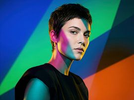 Vibrant Portrait of a Woman with Dynamic Colorful Lighting by Markus Gann