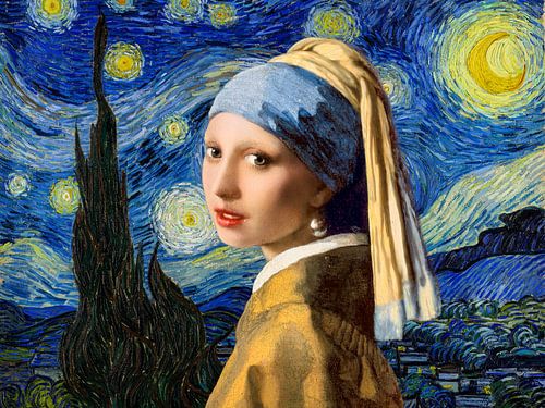 Girl with a Pearl Earring in Starry Night