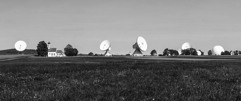 Earth station Raistung Panorama in black and white by Frank Herrmann