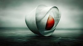 Fließende Bögen um roten Kern von Klaus Tesching - Art-AI