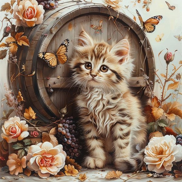 hunde-katzen-vögel-weinfass-schmetterlinge-blumen von Gelissen Artworks