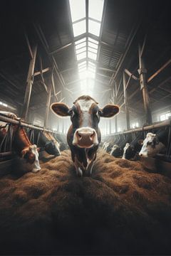 Koeien in stal met hooi van Ellen Van Loon