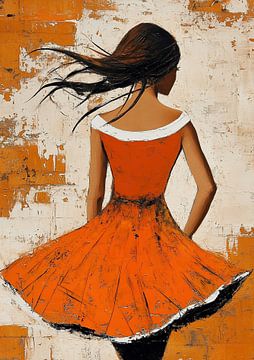 Oranje Jurk | Elegante Rugzicht Vrouw van Zen en Meer