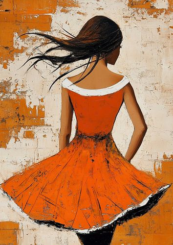 Robe Orange | Elégante Vue de dos Femme