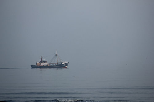 Ein Fischerboot auf dem stillen Meer