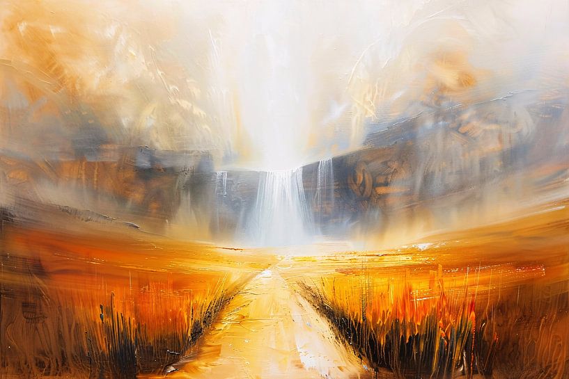 Abstract landscape with waterfall and path by Art & Soul Creations