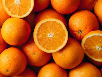 Fresh oranges in bright orange