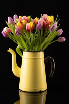 Colourful Bouquet of Tulips in a Yellow Enamel Pot by PhotoArt Thomas Klee