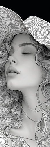 Verfijnde Schoonheid: Vrouw met Grote Hoed in Lijnkunst