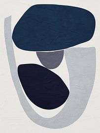 Moderne abstrakte Kunst, organisch, geometrisch, blau und beige.