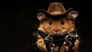 Cowboy-Hamster mit Gewehren Portrait-Panorama
