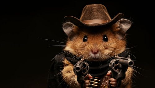 Hamster cow-boy avec armes à feu portrait panorama