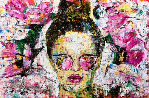 Graffiti Girl | Modern vrolijk vrouwenportret met roze en wit