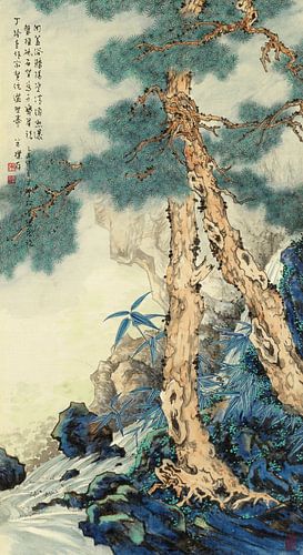 Tirages d'art chinois,Deux pins au bord d'un ruisseau