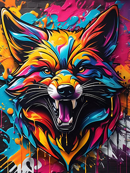 Renard agressif, graffitis