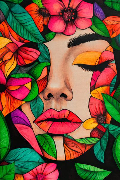 Floral splendour and facial harmony by Poster Art Shop