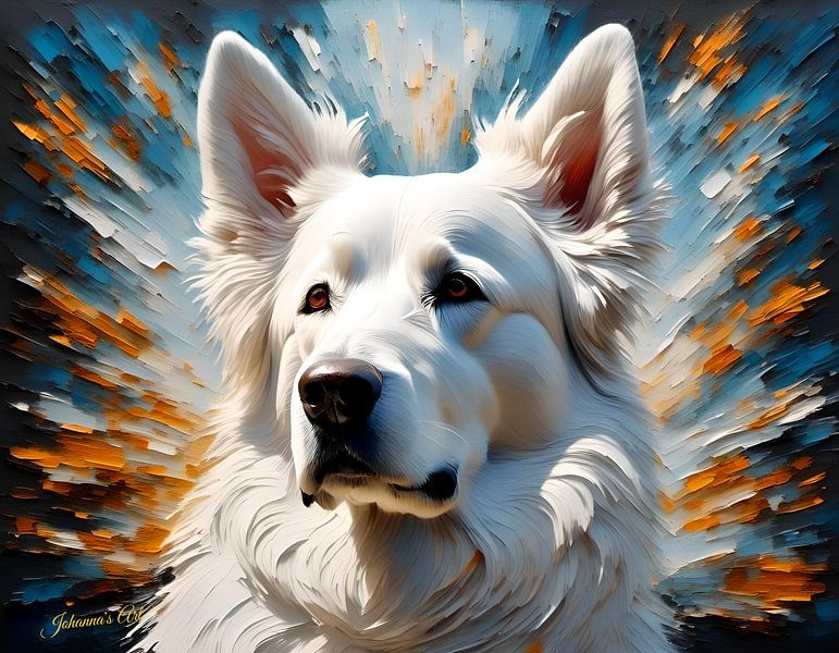 Hondenkunst - Witte Zwitserse Herdershond 3 van Johannas Art Creations