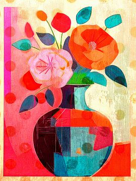 Modernes abstraktes Stilleben. PopArt Blumenstrauß mit Pfingstrosen von STUDIO ARTSY