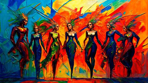 Kleurrijk abstract kunstwerk van dansende vrouwen van STUDIO ARTSY