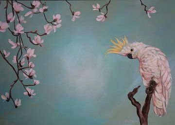 Kaketoe met magnoliabloesem