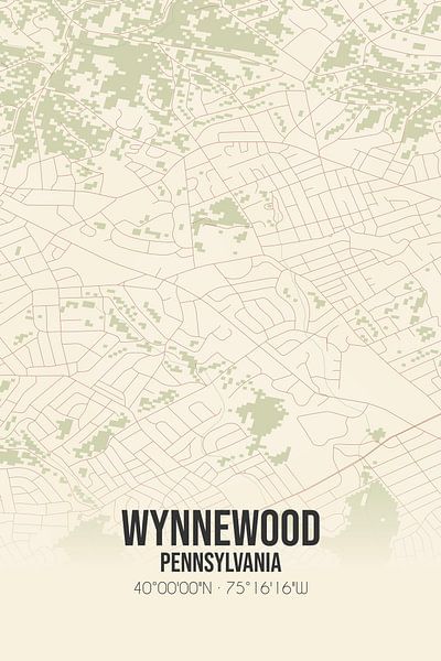 Carte ancienne de Wynnewood (Pennsylvanie), USA. par Affiches de lieux