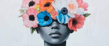Floral wreath on masked portrait by Poster Art Shop