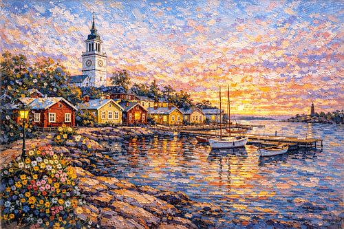Ekenas in Finland, een impressionistisch schilderij.