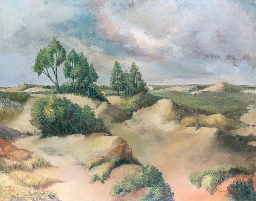 Dune landscape painting overlooking the Westhoek nature reserve in De Panne (Belgium)