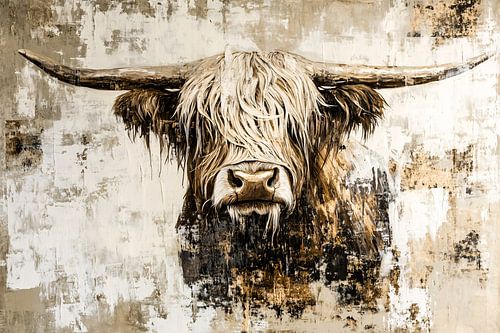 Schotse hooglander schilderij abstract