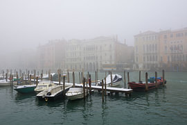 The Grand Canal in Venice on a quiet, snowy, misty winter’s day by Tomherkules