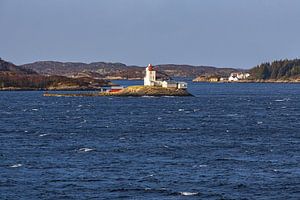 Blick auf den Leuchtturm Tyrhaug fyr in Norwegen