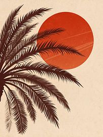 Retro-Sonnenuntergang-Oase: Eine minimalistische Wüstenpalmen-Silhouette