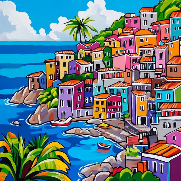 Colourful coastal town by Poster Art Shop