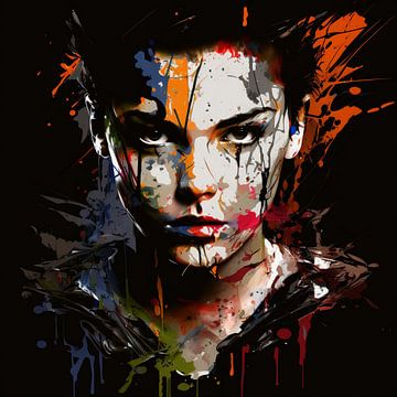 Portret vrouw wilde kleuren abstract individualiteit vrouwelijkheid van gm_designs