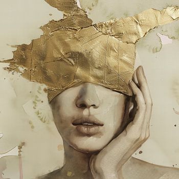 Goldene Maske - symbolisches Aquarellporträt