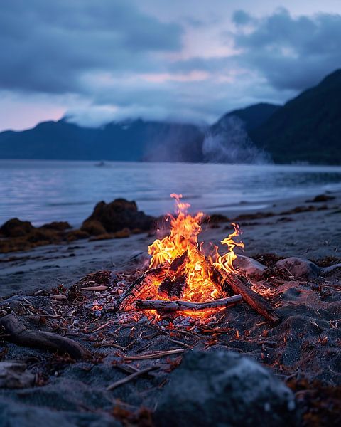 Kampvuurromantiek bij het meer van fernlichtsicht
