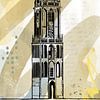 Domtoren met aquarelachtergrond van Janet Edens