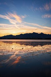 Hopfensee zum Sonnenaufgang mit Ammergauer Alpen von Daniel Pahmeier