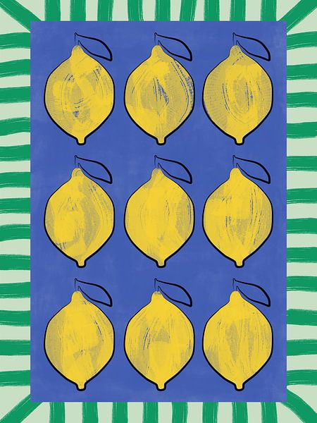 Vibrant Yellow Lemons on a Deep Blue by Elena Ristova