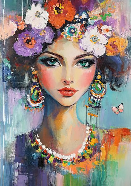 Flower Woman | Flower Crown by Eye catching paintings