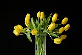 Yellow tulips in crystal vase.