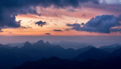 Morning red and pink sky over the mountains in Tirol at sunrise