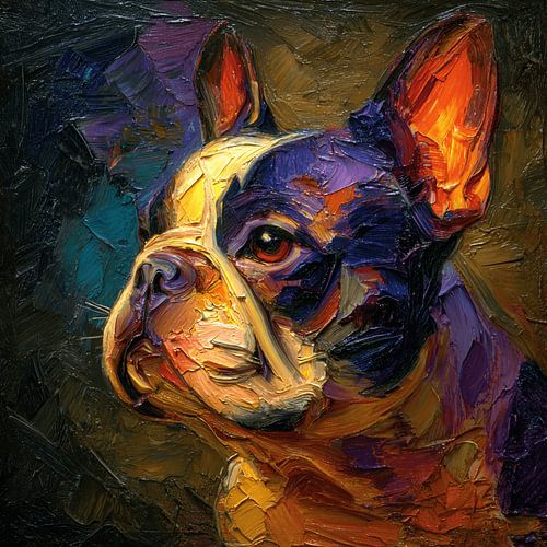 Ausdrucksstarkes Porträt einer französischen Bulldogge in Öl